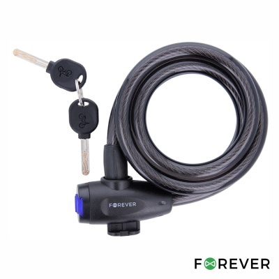 Cadeado cabo aço preto com chaves e marca FOREVER