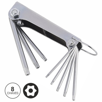 Conjunto de chaves multi-usos em metal prateado com 8 chaves