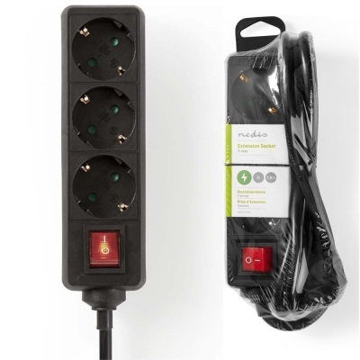 Tomada Elétrica c 3 Saídas Interruptor OnOff 1.5m NEDIS