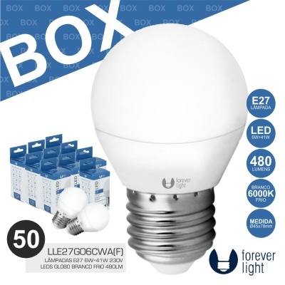 Lâmpada LED globo branca da Forever Light com embalagem azul e branca