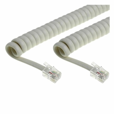 Cabo telefónico espiralado branco com conectores RJ11