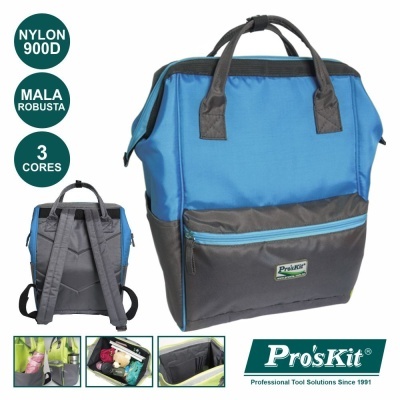 Mochila azul e cinza Pro'sKit com alças e bolso frontal