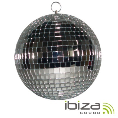 Bola de espelhos para discoteca com argola metálica e logo ibiza SOUND