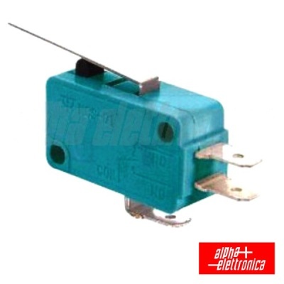 Interruptor micro switch azul com alavanca metálica e terminais