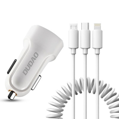 Adaptador Isqueiro 2 USB-A 5V 2.4A C Cabo 3em1