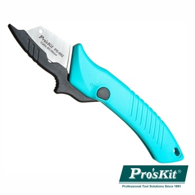 Faca de corte Pro'sKit PD-939 com cabo azul turquesa e lâmina metálica