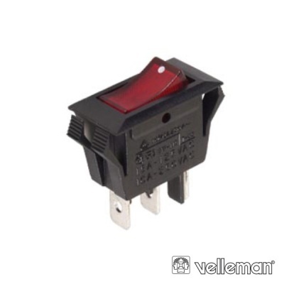 Interruptor basculante preto com botão vermelho