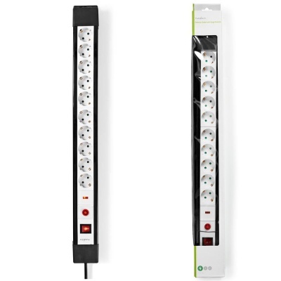 Regua de tomadas elétrica com 10 entradas em preto e branco com embalagem