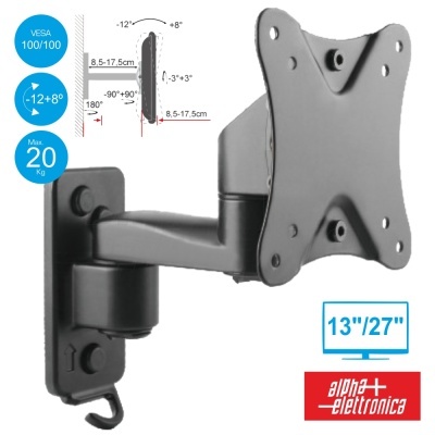 Suporte de parede preto para TV/monitor articulado alpha elettronica