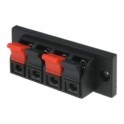 Conector de altifalante preto com terminais vermelhos e pretos