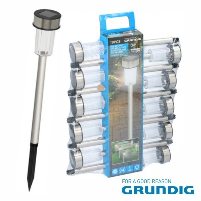 Conjunto de 10 lanternas solares metálicas e plásticas GRUNDIG com embalagem azul