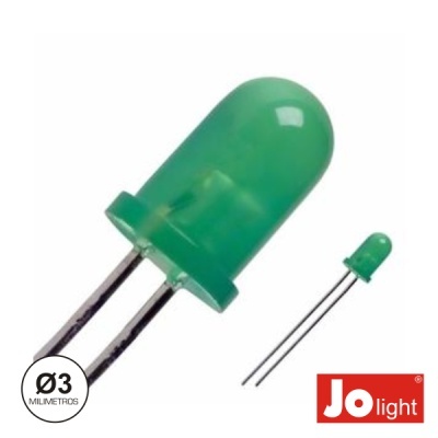 Duas lâmpadas LED verdes com pinos metálicos e logótipo Jolight