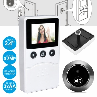 Monitor de vídeo com ecrã a cores e botão de campainha circular preto