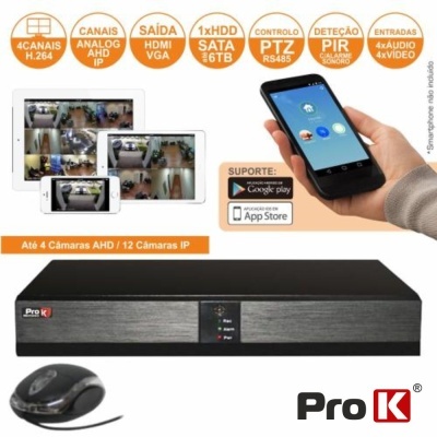 VÍDEO-GRAVADOR DIGITAL 4 CANAIS 5IN1 ETHERNET HDMI PROK