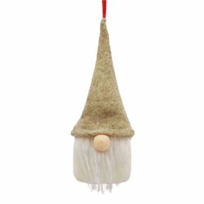 Duende decorativo pendente com chapéu alto cinza castanho e barba branca