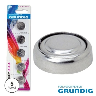 Pack de cinco pilhas de lítio Grundig CR2025 3V