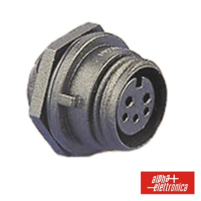 Conector circular metálico preto com 6 pinos