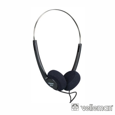 Headphones pretos com arco metálico fino e almofadas de tecido