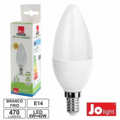 LÂMPADA E14 6W=41W 230V LED VELA BRANCO FRIO 470LM