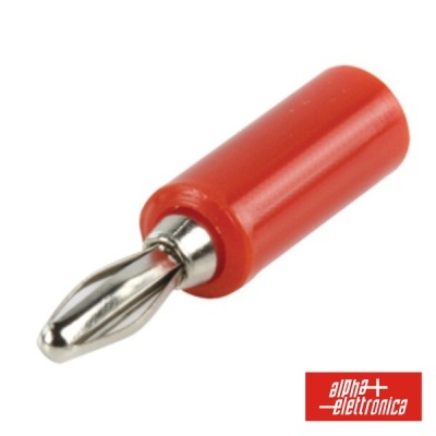 Conector banana vermelho com ponta metálica e logotipo Alpha Elettronica