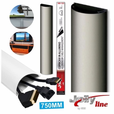 Organizador de cabos em alumínio prateado 750MM com cabos HDMI e de energia