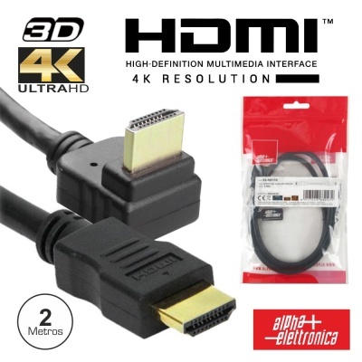 Cabo HDMI preto 2 metros com conectores dourados em embalagem de plástico