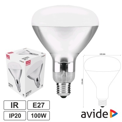 Lâmpada LED branca Avide E27 100W com embalagem e diagrama