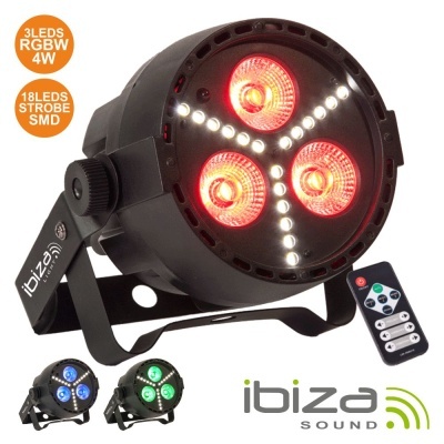 Projector de luz LED Ibiza Sound preto com LEDs vermelhos e comando remoto