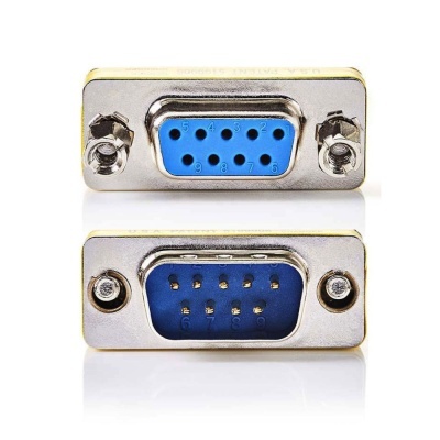 Conetor VGA metálico com interior azul e pinos visíveis