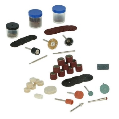 Conjunto de acessórios para ferramentas rotativas com discos, escovas, rodízios e cilindros de lixa variados