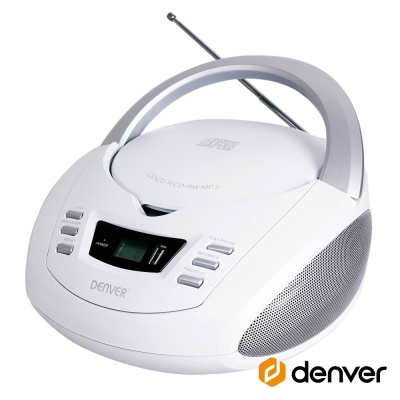Rádio portátil Denver branco com gravador de CD e botão digital