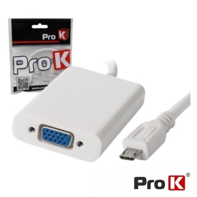 Adaptador branco micro USB para VGA da Pro K com embalagem