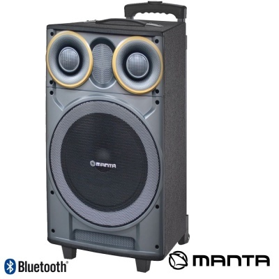 Coluna de som portátil cinzenta e preta Manta com detalhes amarelos