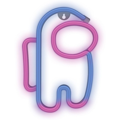 Neon luminoso em forma de personagem do jogo Among Us azul e rosa