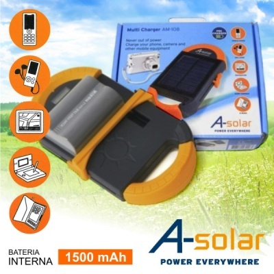 Carregador solar portátil A-solar AM-108 com bateria interna 1500 mAh
