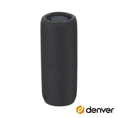 Coluna portátil preta cylindrical com tecido texturizado e logótipo Denver