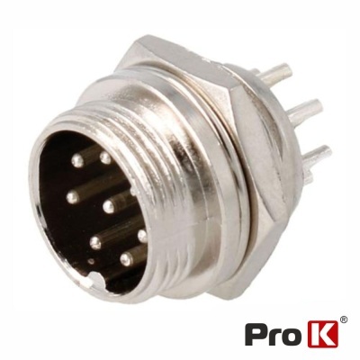 Conector metálico circular com pinos e marca Pro K