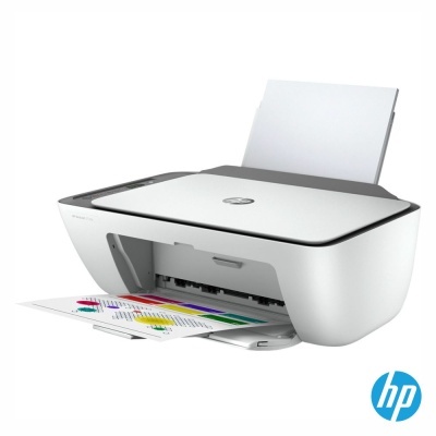 Impressora HP DeskJet 2720 branca a imprimir um documento