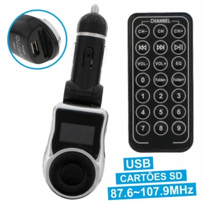 Transmissor de música para carro com visor digital e comando remoto