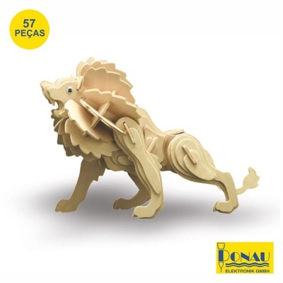 Modelo de leão em madeira claro com 57 peças e logótipo Donau Elektronik GmbH