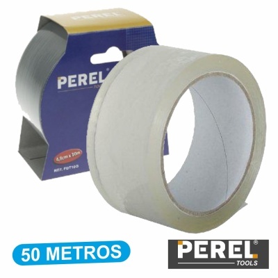 Rolo de fita adesiva transparente PEREL 50 metros em embalagem azul e amarelo