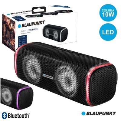COLUNA BLUETOOTH PORTÁTIL 2X10W BAT MIC LUZ LED BLAUPUNKT