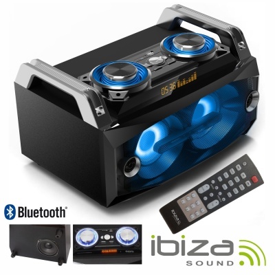 SISTEMA SOM PORTÁTIL 120Wmáx USBBTFMREC LEDS IBIZA