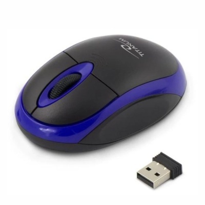 Rato de computador preto e azul com recetor USB