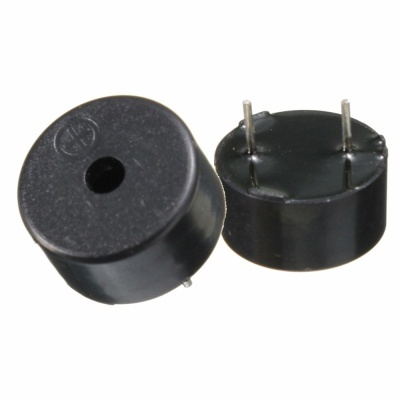 Buzzer piezoelétrico redondo preto com pinos metálicos