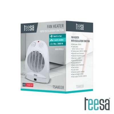 Aquecedor de ambiente branco Teesa com grelha circular e botões no topo