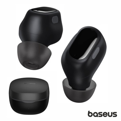 Auscultadores wireless Baseus pretos com estojo de carregamento