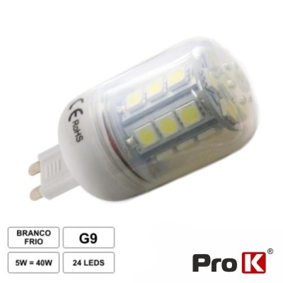 LÂMPADA G9 5W 12V 24 LEDS SMD 5050 BRANCO QUENTE