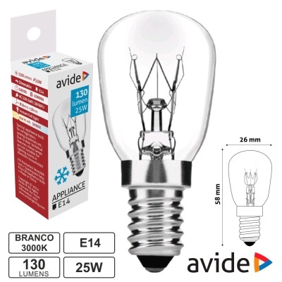 Lâmpada incandescente Avide E14 25W 130 lumens 3000K com embalagem