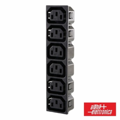 Filtro de energia preto com seis tomadas tipo IEC